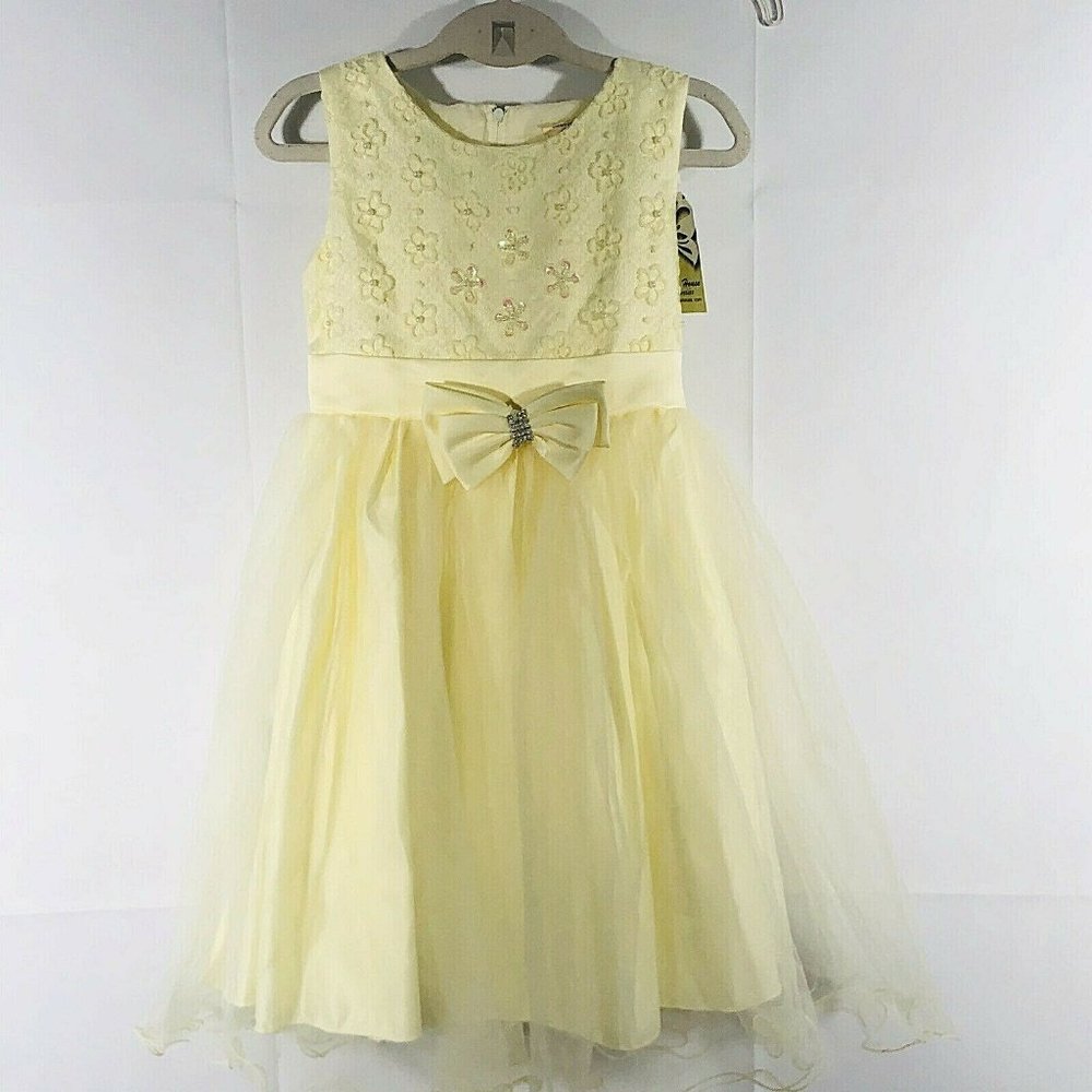 Richie House Girls Yellow Dress Sequin Beaded Bow